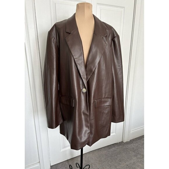 Vero Moda Olivia Faux Leather One Button Blazer in Coffee Bean Pockets Size L - Picture 1 of 11